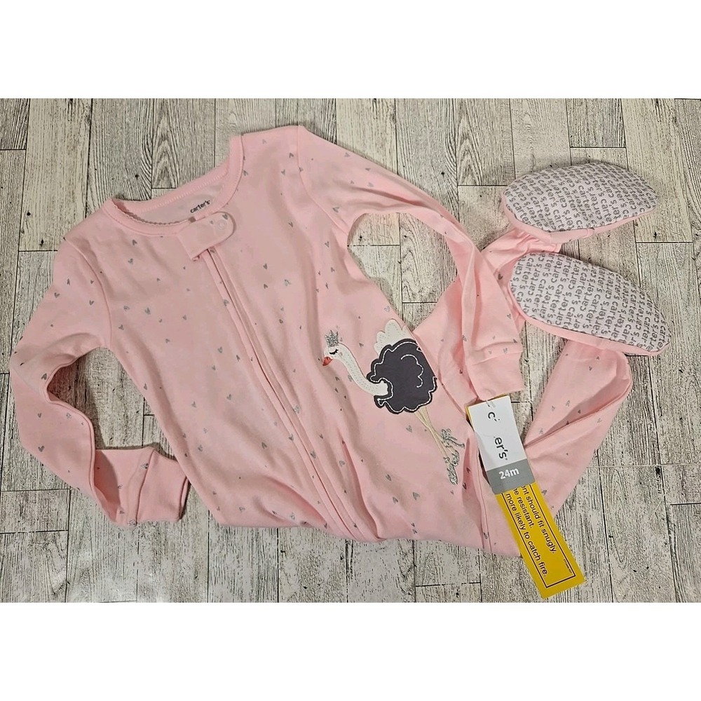 Carter's Footed Sleeper 24 Months Pink Ballerina Ostrich Fitted Zipper NEW